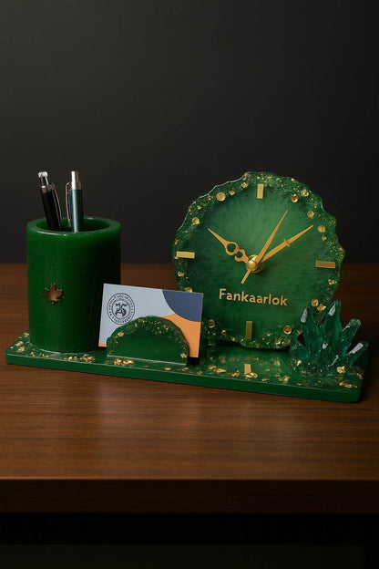 Emerald Luxe Table Clock Pen Holder | Fankaarlok - Fankaarlok