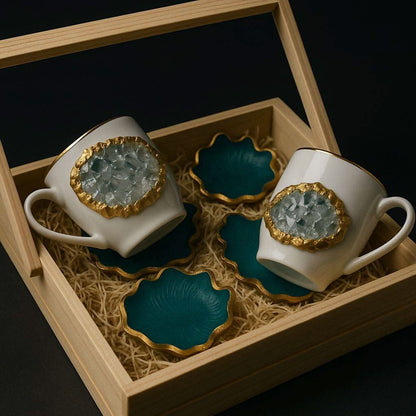 Designer cup set — front view of luxury handcrafted cup and coaster gift hamper