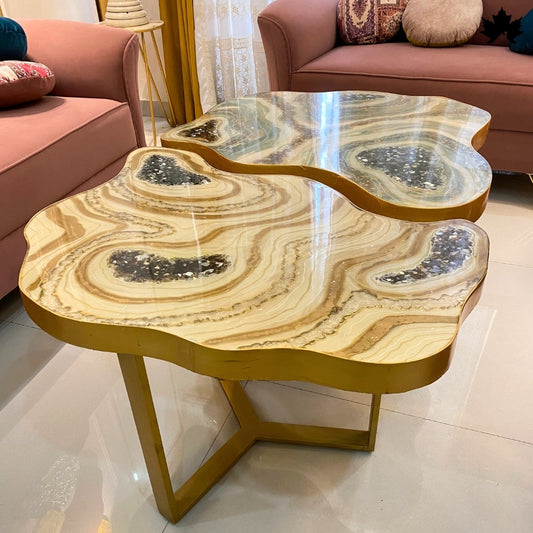 Set of 2 Center Tables – Luxury Geode Epoxy Coffee Table Set | Fankaarlok