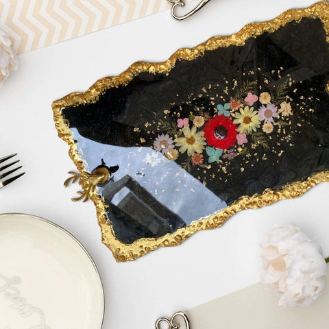 Luxury handcrafted serving tray with golden finish