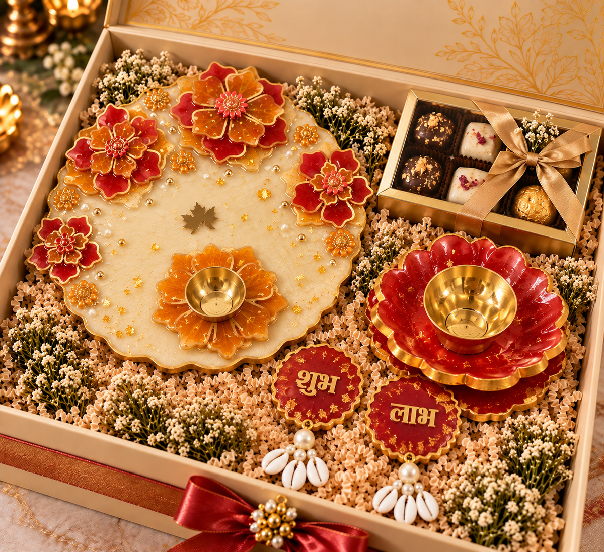 Utsav handcrafted resin Diwali corporate gift hamper in premium gift box by Fankaarlok