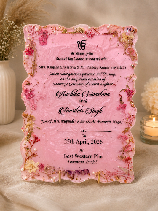 Charming wedding invitation resin frame with custom couple details