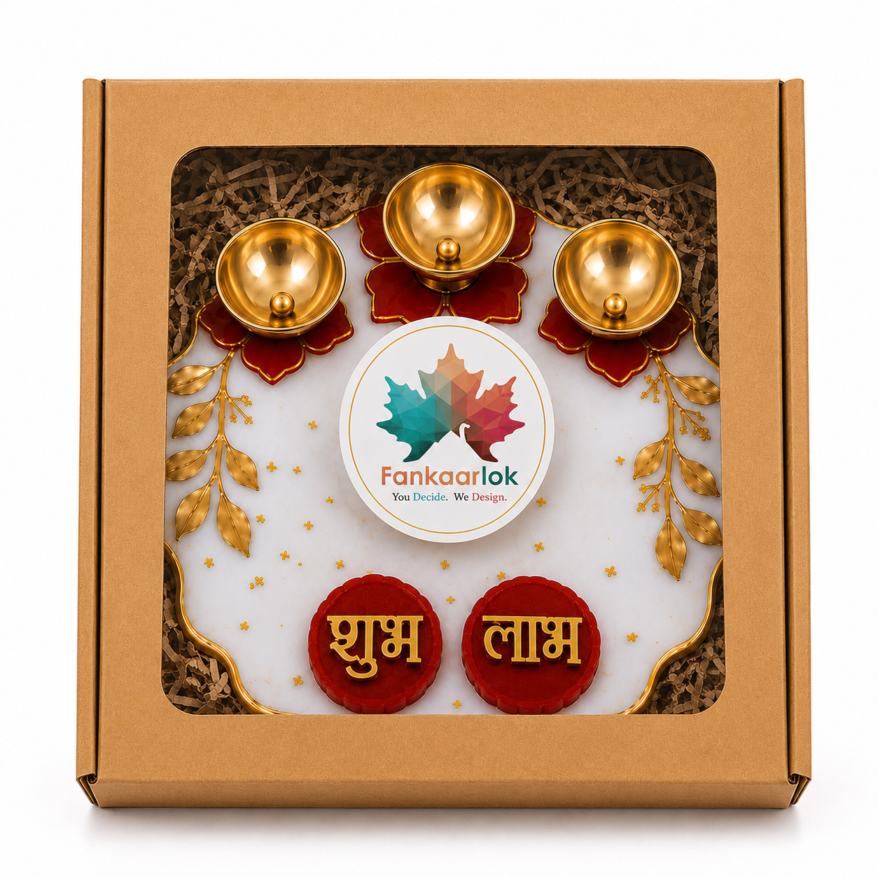 Luxury Pooja Thali Set with Brass Diya Holders & Shubh Labh | Premium Gift Box