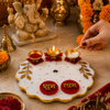 Luxury Pooja Thali Set with Brass Diya Holders & Shubh Labh | Premium Gift Box