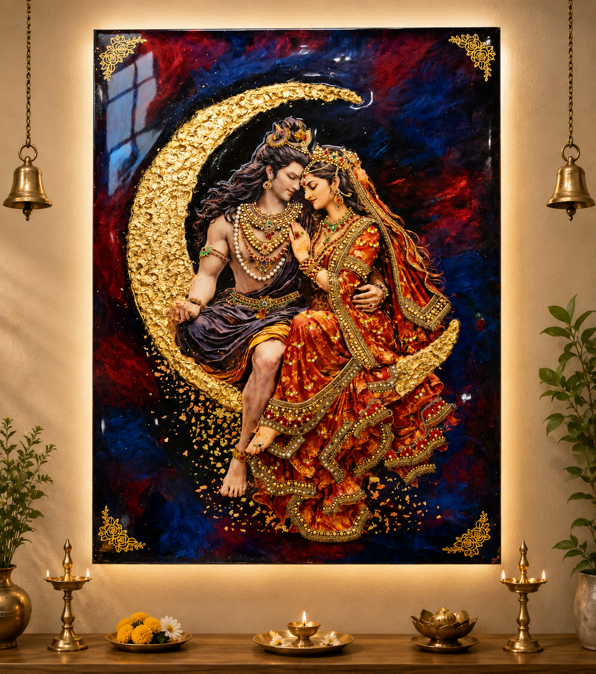 Shiv Parvati handcrafted resin wall frame with gold detailing - Fankaarlok