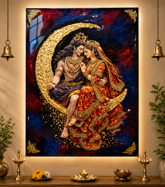 Shiv Parvati handcrafted resin wall frame with gold detailing - Fankaarlok