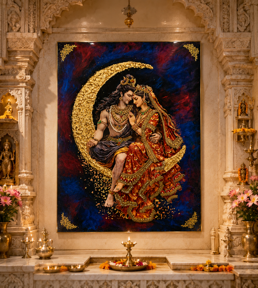 Shiv Parvati wall frame close-up showing sculpted resin texture - Fankaarlok