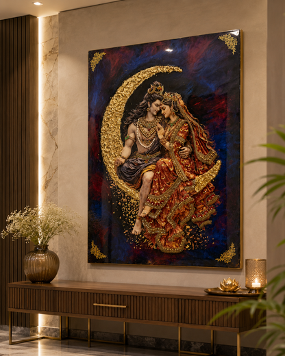 Shiv Parvati devotional wall art styled in a home mandir - Fankaarlok