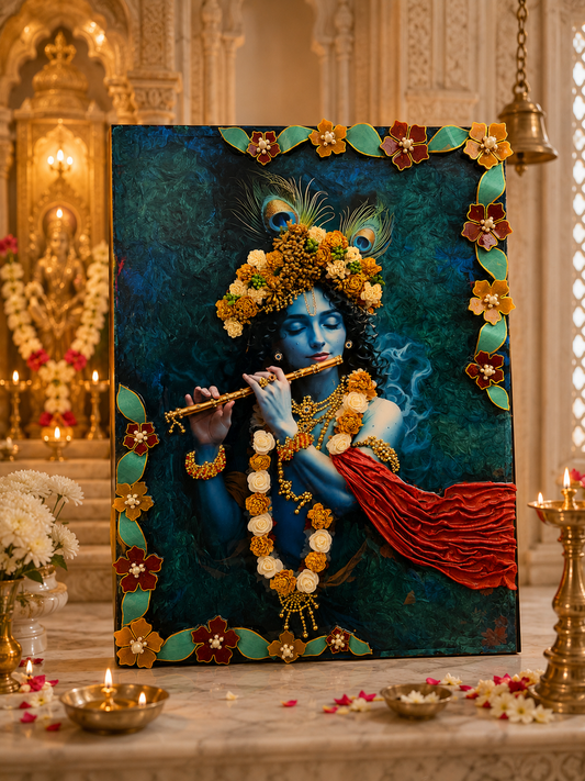 Lord Krishna wall art close-up showing sculpted resin texture - Fankaarlok