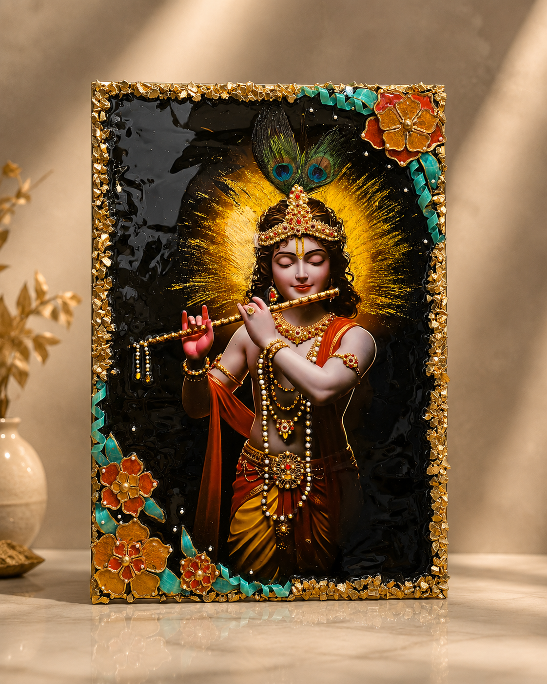 Bal Krishna devotional wall art styled in a home mandir - Fankaarlok