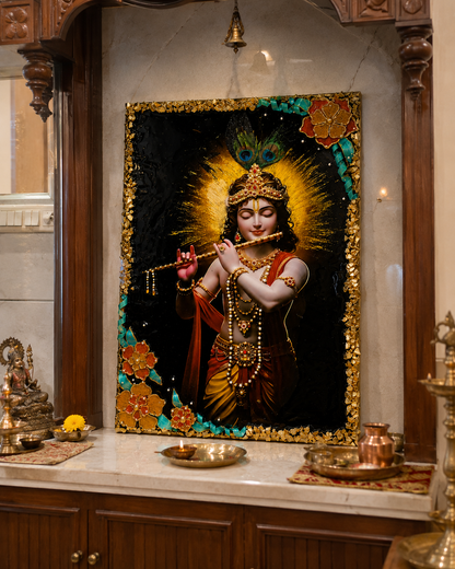 Bal Krishna handcrafted resin wall frame with floral detailing - Fankaarlok