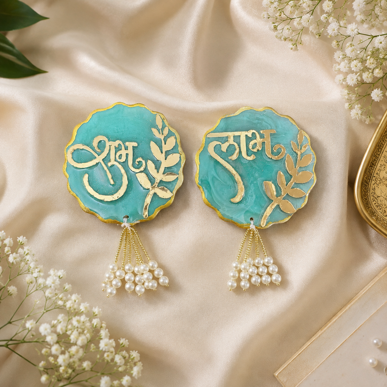 Crimson red Shubh Laabh pair with golden script - Fankaarlok