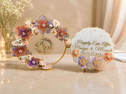 Blush Bloom resin ring platter — close-up of floral resin detailing