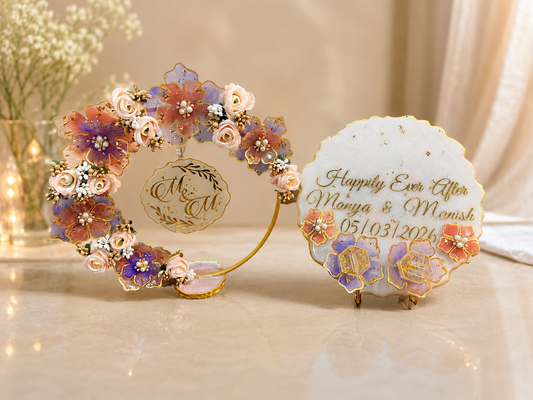 Blush Bloom resin ring platter — close-up of floral resin detailing