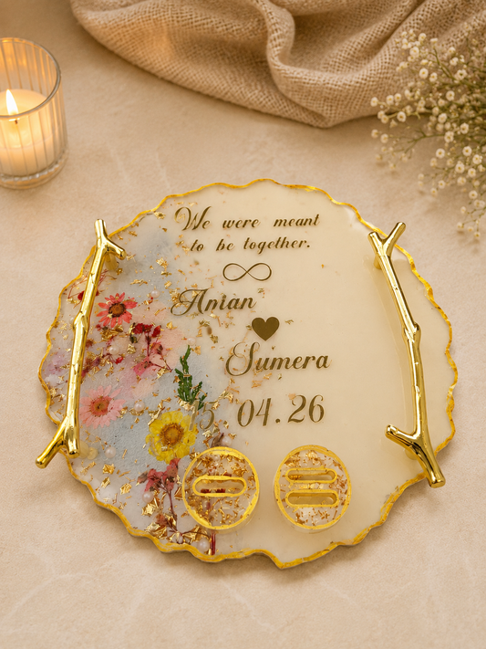 Serene Bloom resin ring platter — engagement ceremony tray