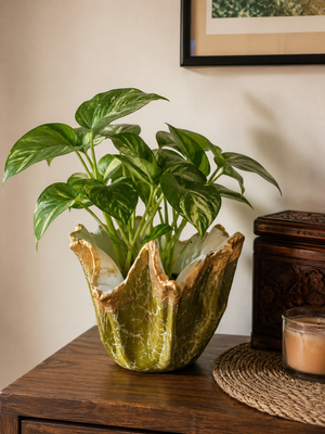 Customer photo of Desk Planter Gift Hamper | Handcrafted Blue Planter with Faux Green Plant