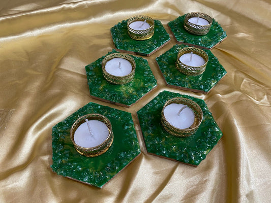 Emerald Oasis - Artisanal Resin Tealight Holder Set | Fankaarlok