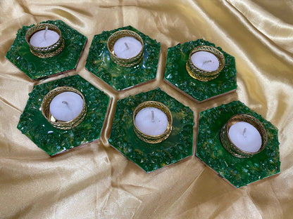 Emerald Oasis - Artisanal Resin Tealight Holder Set | Fankaarlok