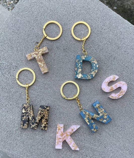 Cute Keychains for Bags – Resin Alphabet Charms with Gold Flakes | Fankaarlok