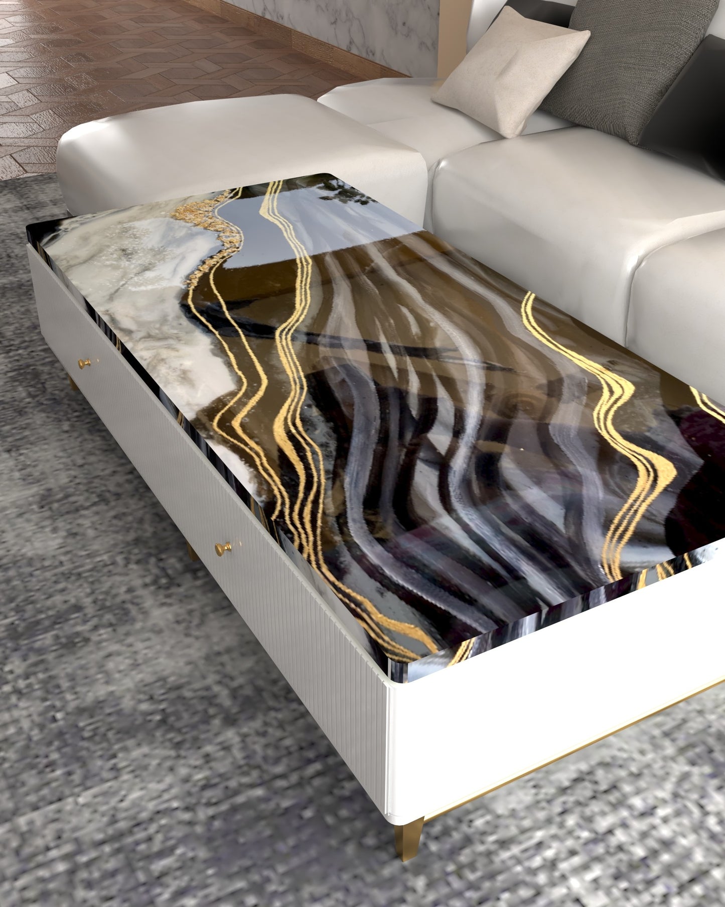 Aurora Luxe – High End Center Table with Storage & Resin Art Top | Fankaarlok
