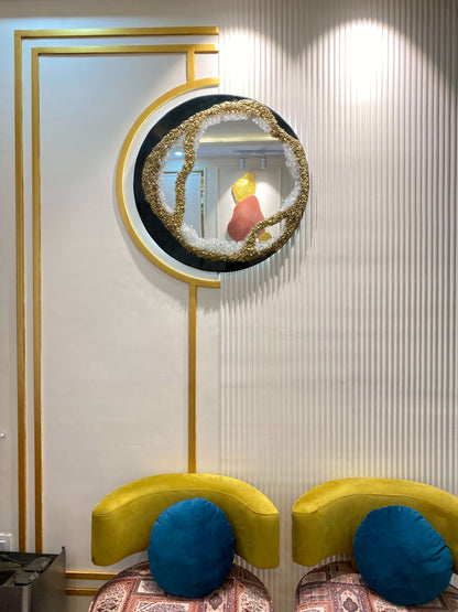 Crystal Aurora Round – Resin Unique Mirror for Living Room | Fankaarlok