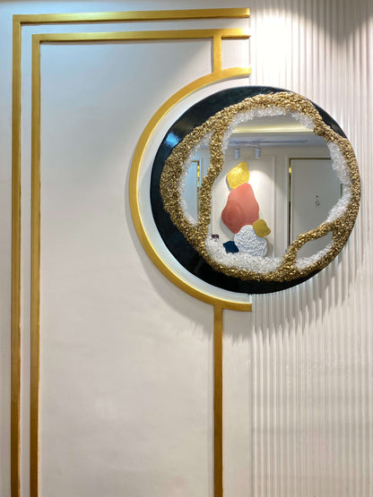 Crystal Aurora Round – Resin Unique Mirror for Living Room | Fankaarlok