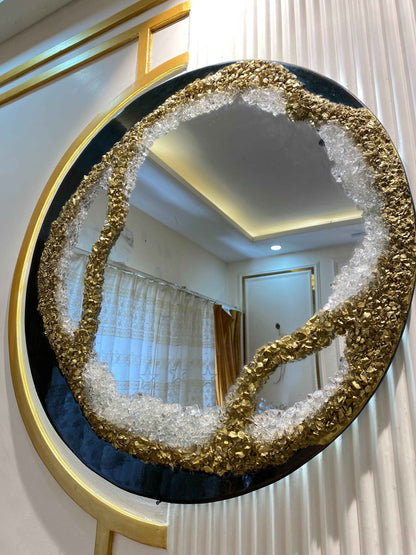 Crystal Aurora Round – Resin Unique Mirror for Living Room | Fankaarlok