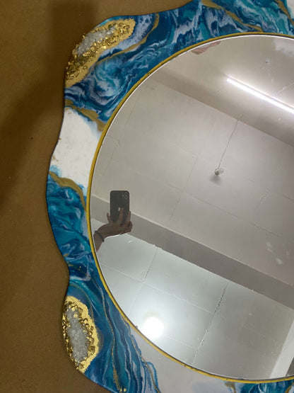Azure Crest Round – Resin Wall Mirror for Interior Decoration | Fankaarlok