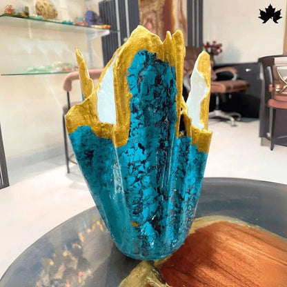Celestial Crown crown-shaped resin planter in ocean blue with gold-tipped edges