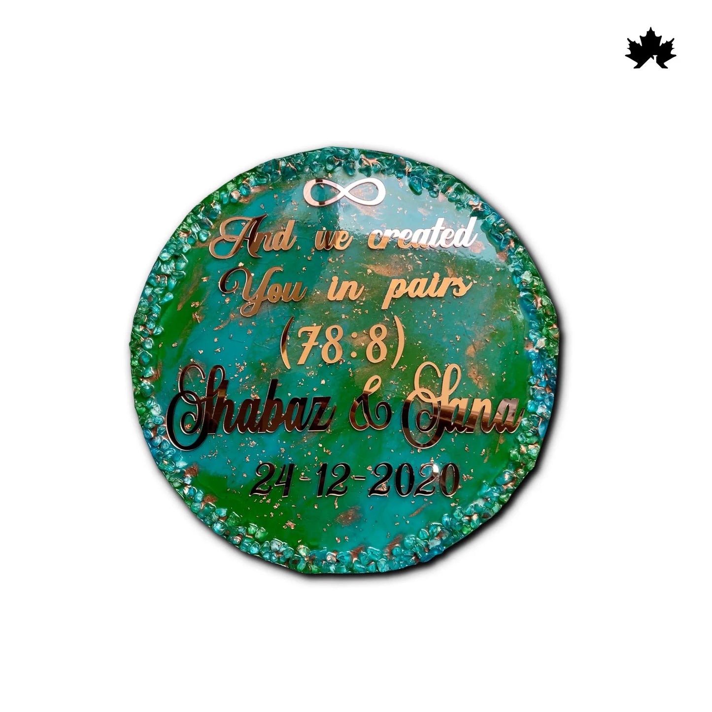 Round Designer Nameplate | Personalized Couple Nameplate with Quote