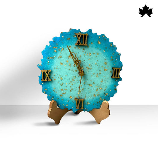 Turquoise Gilded handcrafted turquoise resin table clock with gold Roman numerals