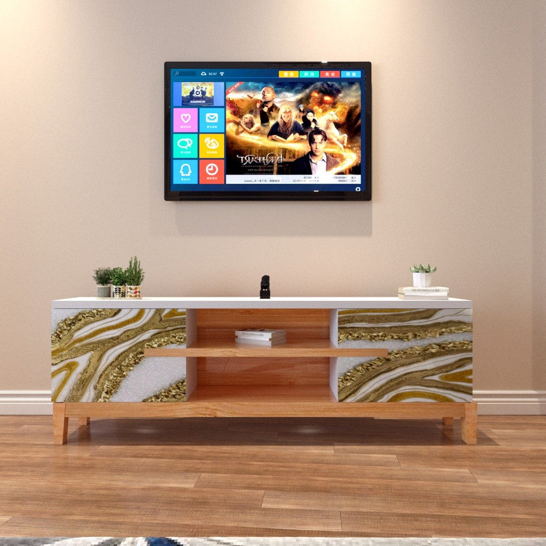 Media Console Table – Modern Resin & Wood Entertainment Unit | Fankaarlok