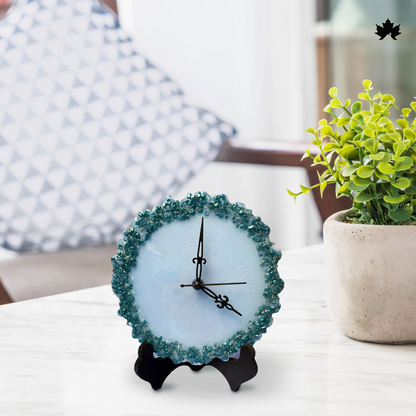 Crimson Edge minimalist table clock — close-up of crimson crystal edge detail