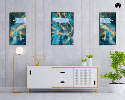 Azure Gold Triptych – Resin Modern Wall Art for Living Room | Fankaarlok