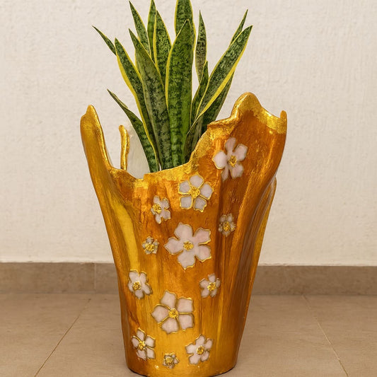 Golden Blossom Grande – Handcrafted Indoor Planter Big Size | Fankaarlok