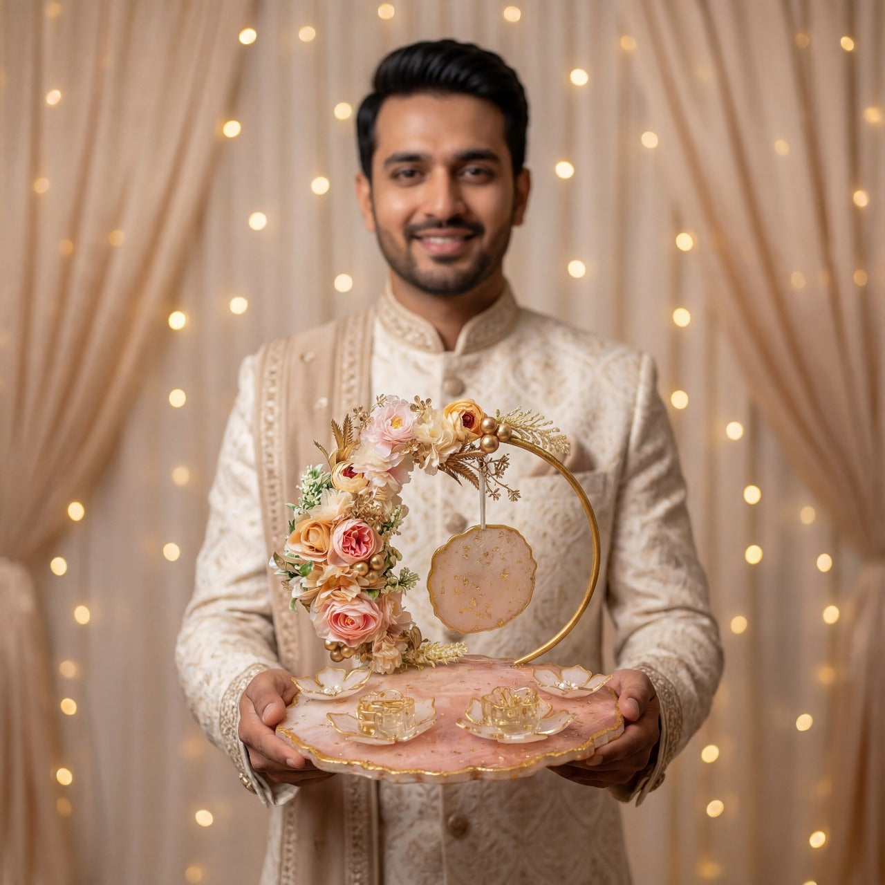 Fankaarlok Luxury Floral Resin Engagement Ring Platter | Handcrafted Wedding Ceremony Décor