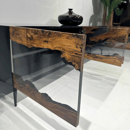 Designer Cabinet for Home – Luxury Wood & Clear Epoxy Storage Unit | Fankaarlok