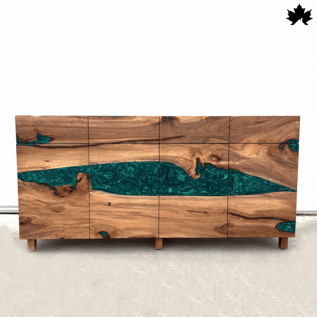 Console Cabinet for Living Room – Premium Wood & Green Epoxy Storage Unit | Fankaarlok