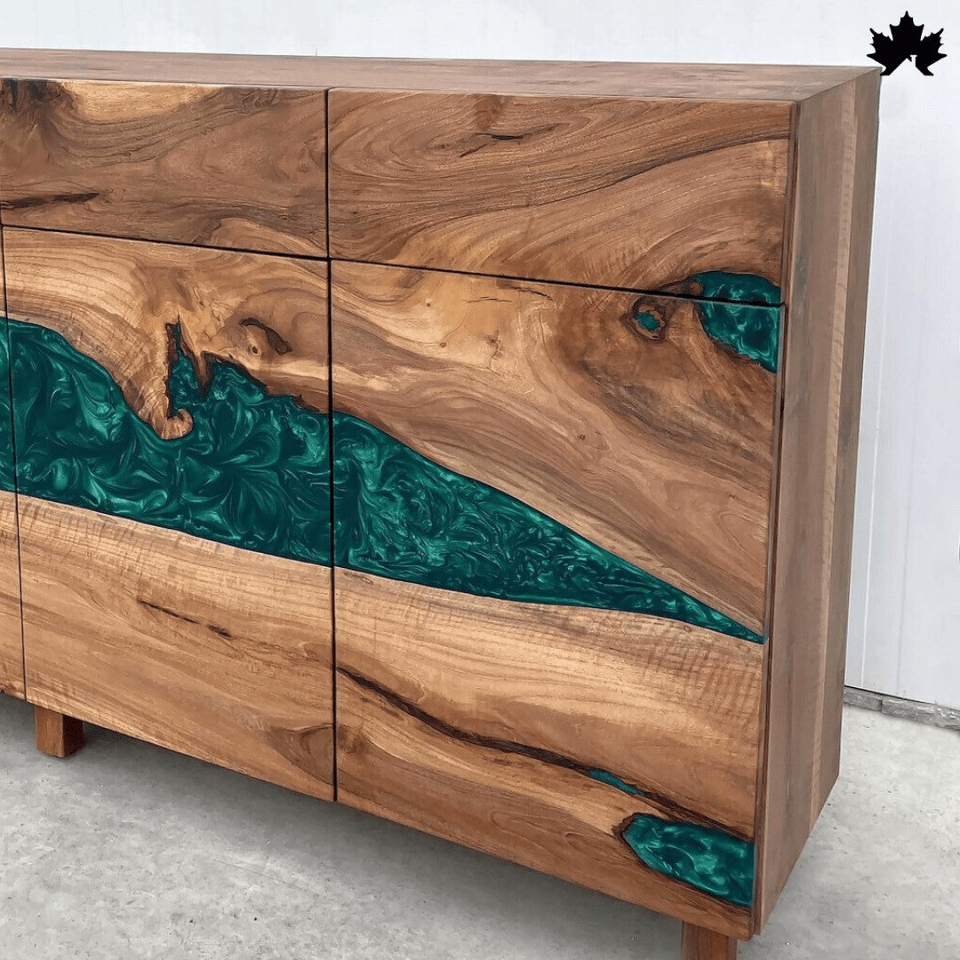 Console Cabinet for Living Room – Premium Wood & Green Epoxy Storage Unit | Fankaarlok