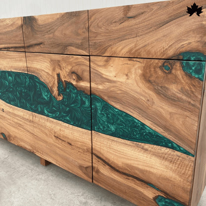 Console Cabinet for Living Room – Premium Wood & Green Epoxy Storage Unit | Fankaarlok