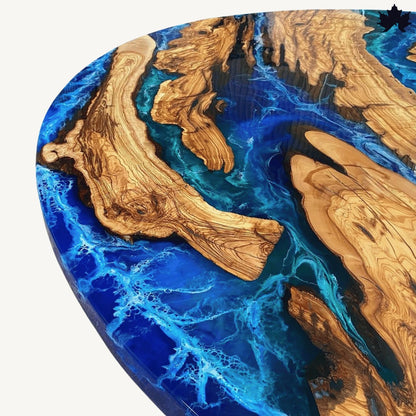 Azure Drift – Round Resin Wood Center Table | Fankaarlok