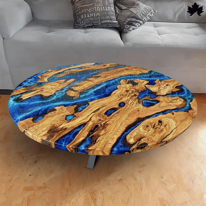 Azure Drift – Round Resin Wood Center Table | Fankaarlok