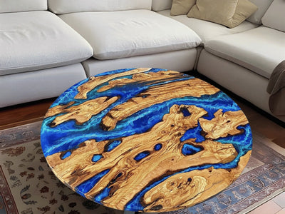Azure Drift – Round Resin Wood Center Table | Fankaarlok