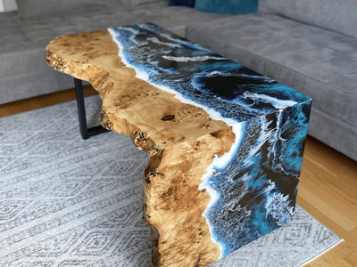 Azure Wave Luxe – Designer Ocean Center Table with Resin Art | Fankaarlok