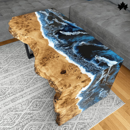 Azure Wave Luxe – Designer Ocean Center Table with Resin Art | Fankaarlok