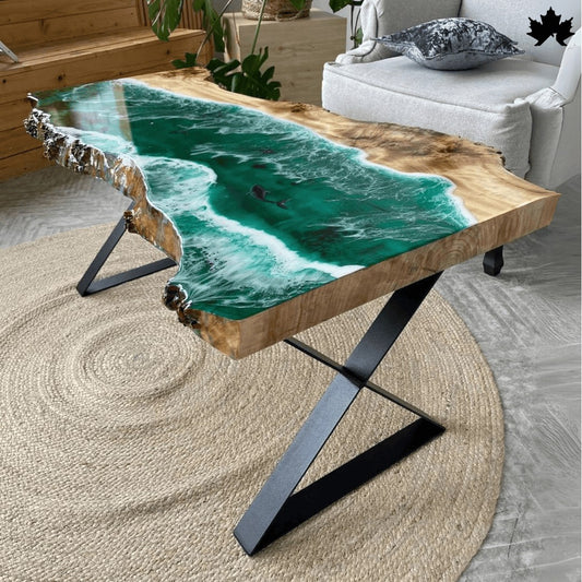 Emerald Tide – Premium Ocean Table with Resin Art | Fankaarlok