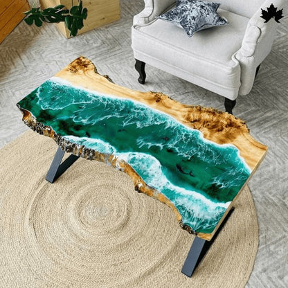 Emerald Tide – Premium Ocean Table with Resin Art | Fankaarlok