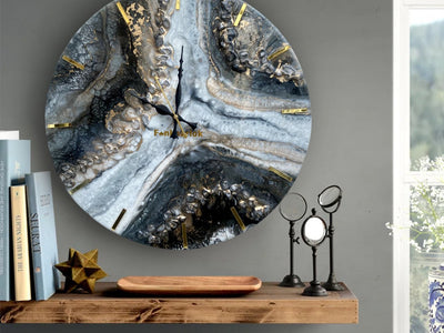 Black & Gold Resin Art Clock – Modern Designer Wall Clock by Fankaarlok