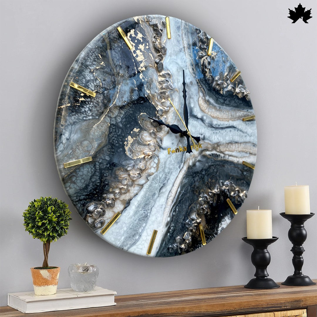 Black & Gold Resin Art Clock – Modern Designer Wall Clock by Fankaarlok