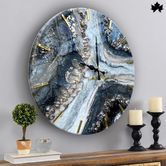 Black & Gold Resin Art Clock – Modern Designer Wall Clock by Fankaarlok
